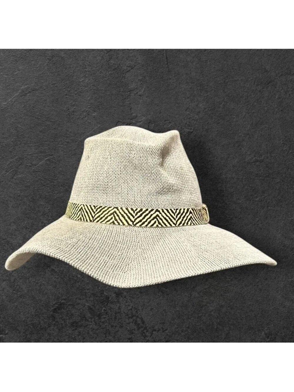 ANTHROPOLOGIE Wide Soft Brimmed Rancher Hat Heather Gray Zebra Band NWOT